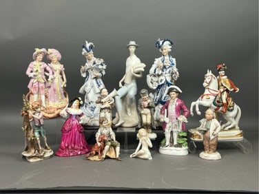 GROUP OF TEN EUROPEAN PORCELAIN FIGURES