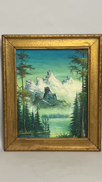 FRAMED PAINTING OF A SNOWY MOUNTAIN LANDSCAPE (1 of 5)