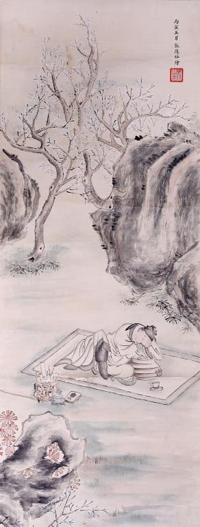 CHINESE SCROLL PAINTING OF A SCHOLAR (1 of 2)