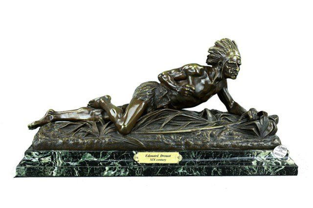 ANTIQUE FRENCH BRONZE FIGURE, EDOUARD DROUOT: Part of the private collection of a gentleman from Miami Beach. 19th Century. L: 19 in.(48cm) x W: 5 1/8 in.(13cm) x H: 7 3/4 in.(19.5cm)