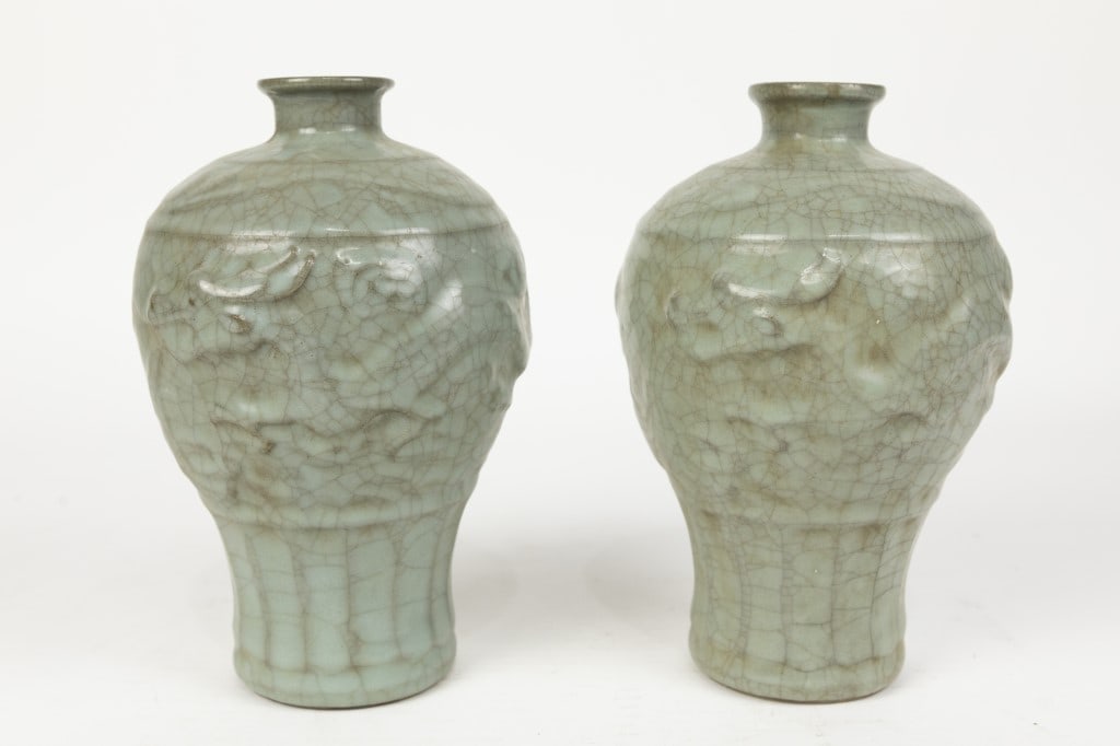 PAIR OF CHINESE CELADON CRACKLEWARE VASES (1 of 10)