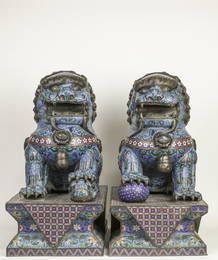 PAIR OF MASSIVE CHINESE CLOISONNE FOO LIONS