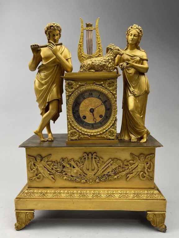 EARLY 19TH C. ELEGANT EUROPEAN GILT BRONZE CLOCK (1 of 8)