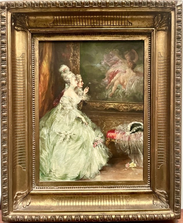 GILT WOOD FRAMED PAINTING, SIGNED CHARLES PEYRET (1 of 6)