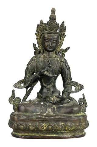 ANTIQUE NEPALESE BRONZE OF A SEATED BUDDHA: H: 12 1/4 in.(31cm)