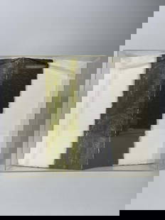 TOM LEVINE, AMERICAN (1945 - 2020): A paper assemblage artwork encased in a plexiglass box. Pencil signed on bottom right to read Tom Levine 77. Levine’s art can be found in prestigious museum collections such as MoMA and The Whitney,