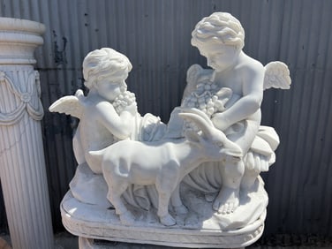 MAGNIFICENT HANDCARVED WHITE MARBLE FIGURAL GROUP