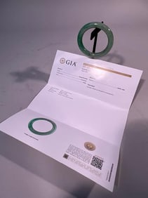 FINE GREEN NATURAL JADE BANGLE, W/ GIA CERTIFICATE