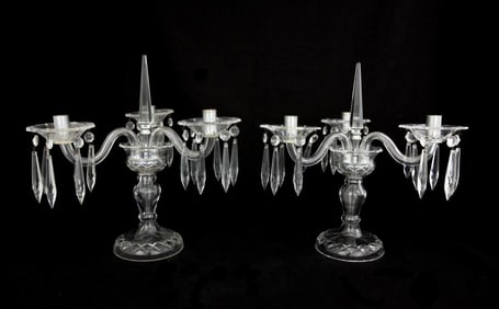 PAIR OF CRYSTAL CANDELABRAS
