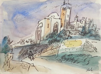 20TH CENTURY WATERCOLOR SKETCH OF THE TEMPLE