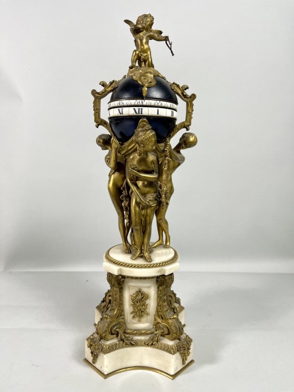 LOUIS XVI STYLE TOLE & ALABASTER ROTARY CLOCK (1 of 8)