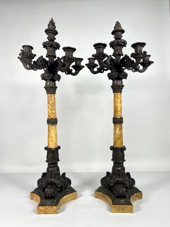 PAIR OF ENGLISH REGENCY MARBLE & BRONZE CANDELABRA (1 of 5)
