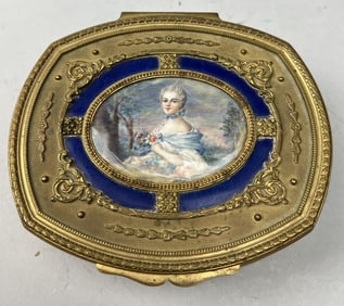 FRENCH GILT BRONZE & BLUE ENAMEL JEWELRY BOX