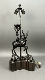 MING PERIOD CHINESE BRONZE FIGURAL STAG TABLE LAMP