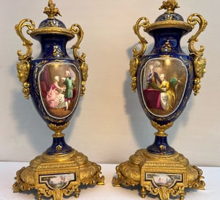 PAIR OF FRENCH SEVRES COBALT BLUE VASES