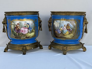 PAIR OF FRENCH SEVRES GILT BRONZE MOUNTED VASES