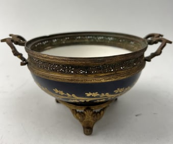 SMALL FRENCH SEVRES GILT BRONZE MOUNTED BOWL