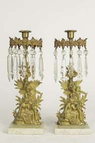 PAIR OF BRONZE CANDLESTICKS LUSTERS
