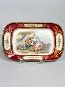 FRENCH SEVRES CRANBERRY RED PORCELAIN PLATE