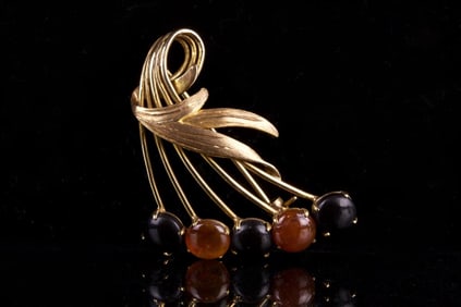 14K GOLD BROOCH WITH ACCENT OF STEMMED CHERRY GEMS