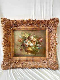 LARGE FRAMED STILL LIFE OIL ON CANVAS PAINTING