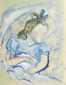 OIL PAINTING ON PAPER OF A SLEEPING GIRL