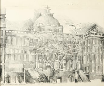 FRAMED FRENCH LITHOGRAPH OF A BUILDING