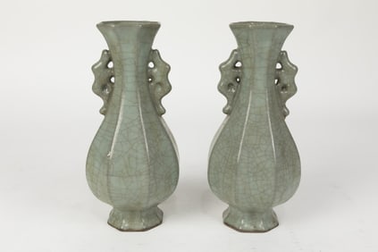 PAIR OF CHINESE CELADON CRACKLEWARE VASES