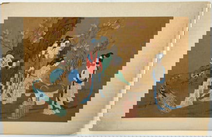 CHINESE PAINTING ON SILK OF WOMEN IN A GARDEN