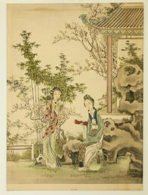 ANTIQUE CHINESE PRINT OF BEAUTIES ON PAPER