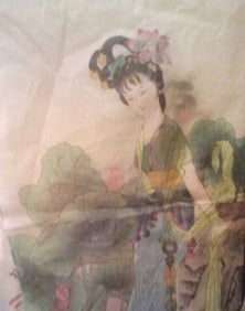 CHINESE PRINT ON LINEN OF A BEAUTY