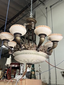 IMPRESSIVE ALABASTER & BRONZE CHANDELIER