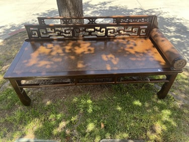 CHINESE HARDWOOD DAYBED WITH RATTAN MAT