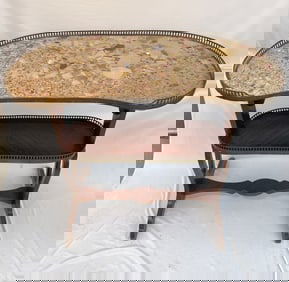 EUROPEAN WOODEN SERVING TABLE WITH MARBLE TOP