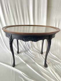 EUROPEAN OVAL-SHAPE SIDE TABLE WITH GLASS TOP
