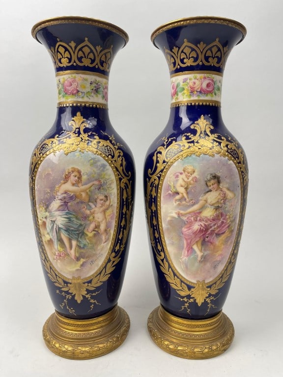 PAIR OF FRENCH SEVRES COBALT BLUE VASES (1 of 11)