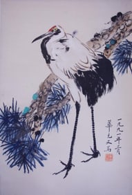 CHINESE SCROLL PAINTING OF A CRANE