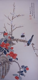 CHINESE SCROLL PAINTING OF FLOWER AND BIRDS