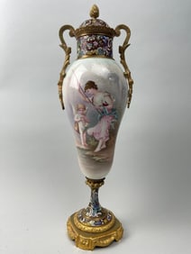 FRENCH SEVRES CHAMPLEVE ENAMELED VASE