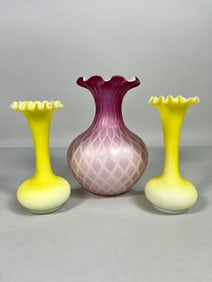 GROUP OF THREE BEAUTIFUL SATIN GLASS VASES
