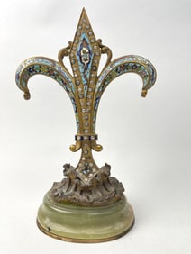 GILT BRONZE & CHAMPLEVE FLEUR-DE-LIS EARRING STAND