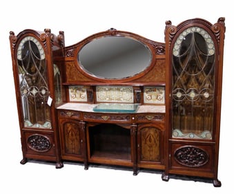 ART NOUVEAU CARVED MAHOGANY SIDEBOARD