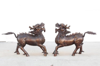 PAIR OF CHINESE BRONZE FIGUES OF QILIN