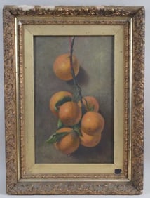OIL ON CANVAS PAINTING OF A BRANCH OF TANGERINES