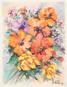 FRAMED PAINTING OF FLOWERS BY J. WOLBERG