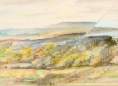 FRAMED WATERCOLOR PAINTING OF A LANDSCAPE