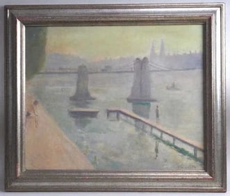 FRAMED OIL PAINTING OF A CITY SCENE