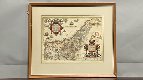 FRAMED PRINT ON PAPER OF A MAP