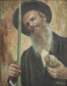 OIL ON BOARD PAINTING OF A RABBI BY SHLOSSBERG