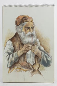DRAWING OF AN OLD MAN SMOKING BY SHLOSSBERG